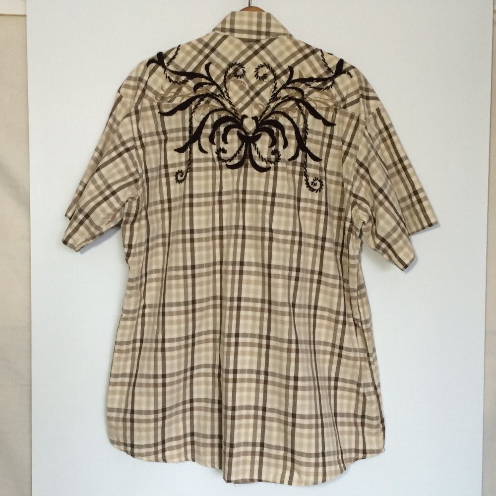 Panhandle Slim Brooks & Dunn Collection Mens Shirt XL Brown White Short Sleeve